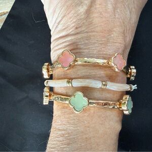 Gold and Pink Clover Bangle Set